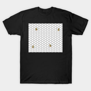 Black and White Honeycomb and Bees T-Shirt